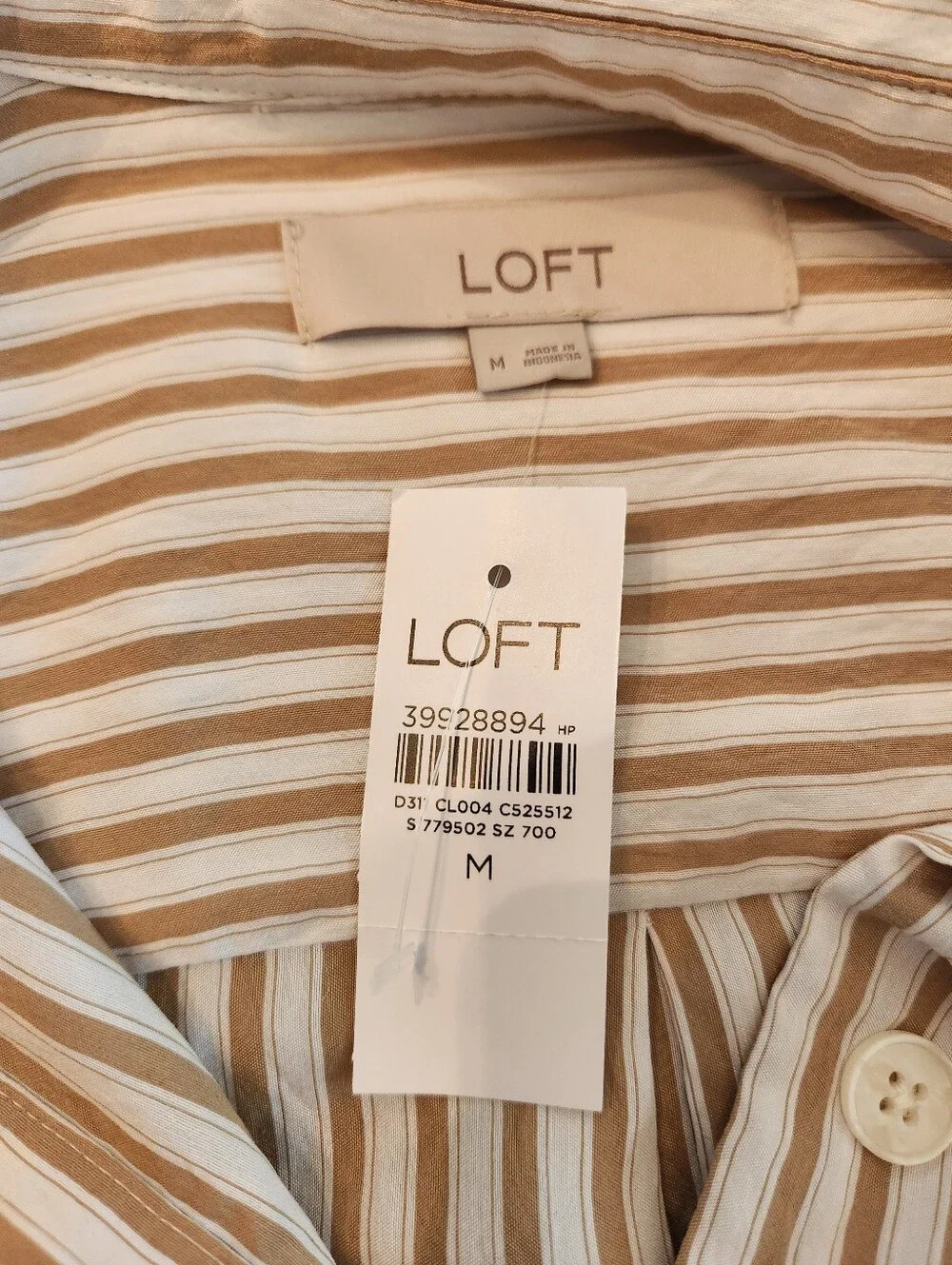 NEW Loft Beige Striped Top with Asymmetrical Tie Size Medium - Picture 6 of 7